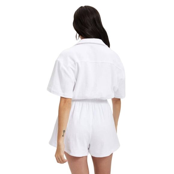 Good American Women's White Terry Mini Short-Sleeve Romper Size 4 GSW0230 NWT - Picture 3 of 5